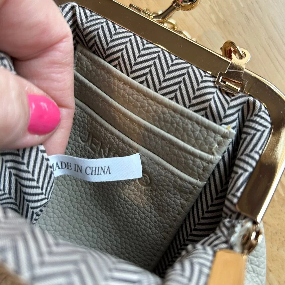 Jen & Co. Cleo Vegan Coin Pouch Purse with Chain Strap Light Gray